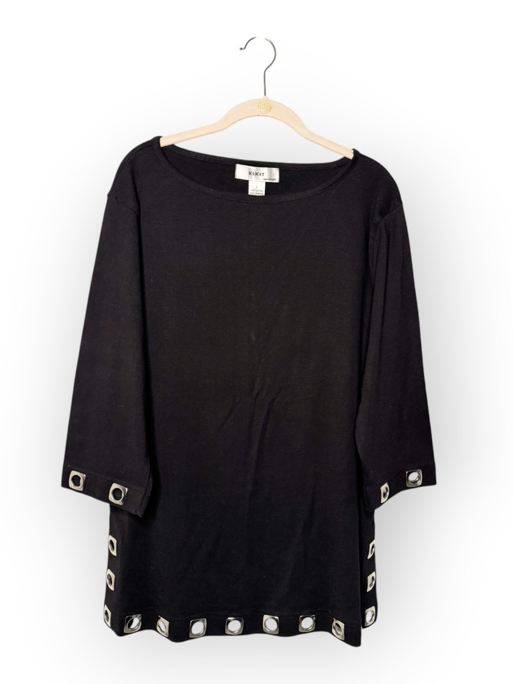 KIKIT Y2K Black Silver Grommets Boatneck Tunic Top Size L